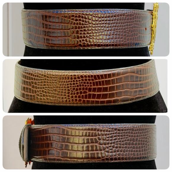 Lyn Gaylord Sterling Silver Vermeil Sweet Sisters Belt Buckle & Croc Belt M 925 main image 5